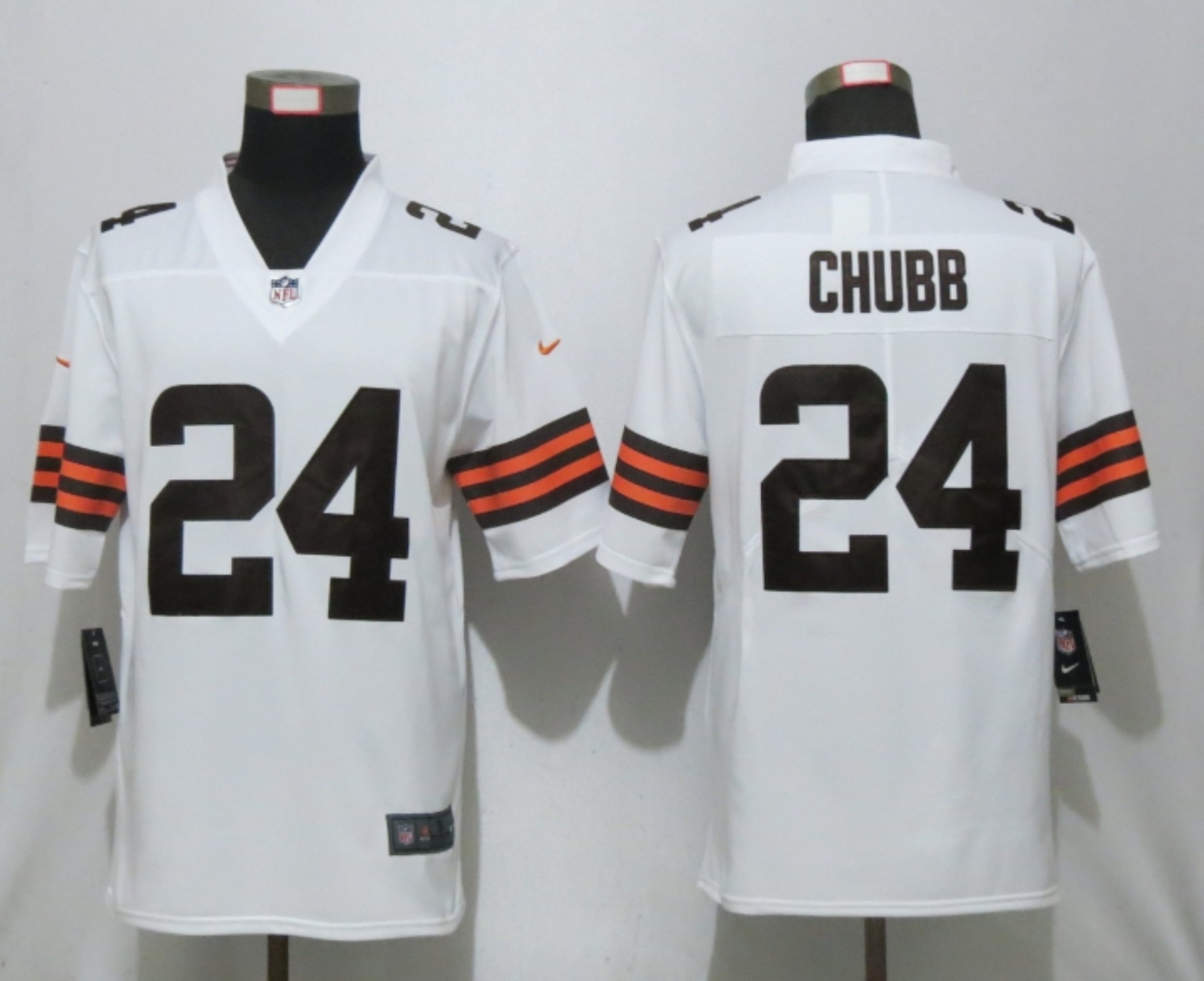 Men New Nike Cleveland Browns #24 Chubb White Vapor Limited Player Jersey